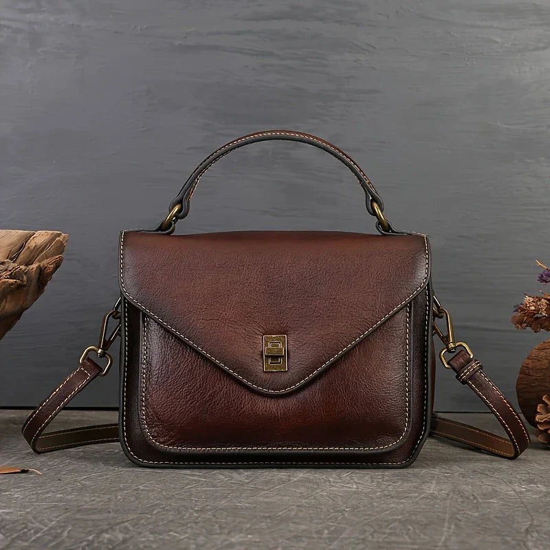 Bolso bandolera retro de cartero de piel auténtica para mujer