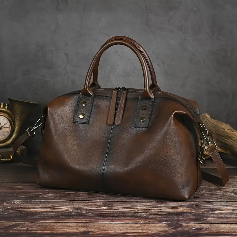 Bolso vintage de piel marrón para mujer