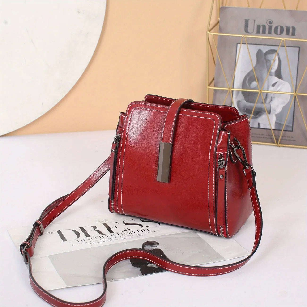 Bolso bandolera de piel auténtica para mujer