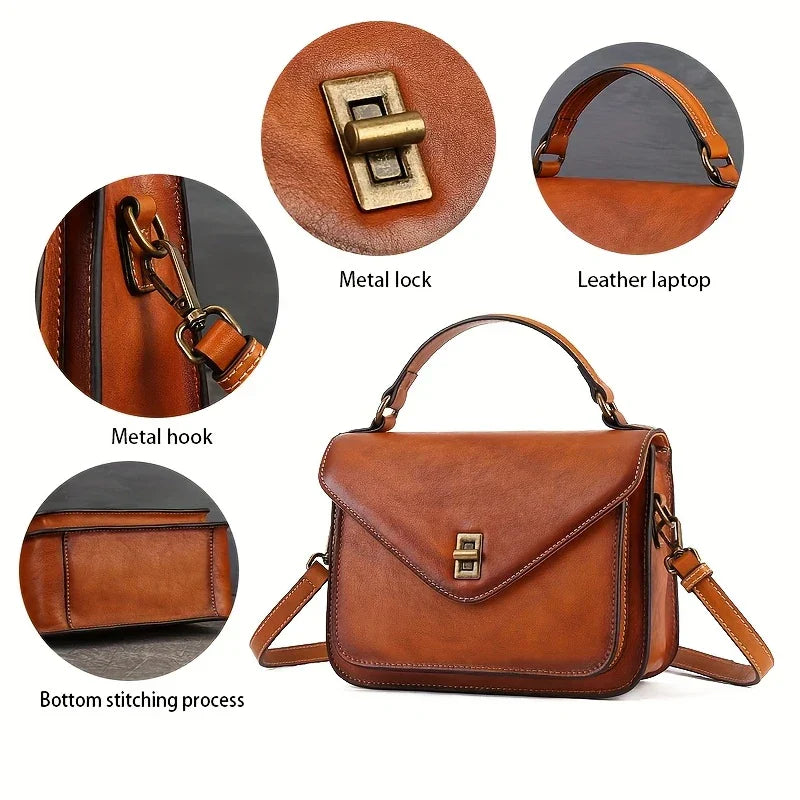 Bolso bandolera retro de cartero de piel auténtica para mujer
