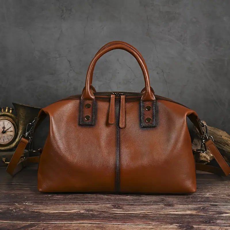 Bolso vintage de piel marrón para mujer