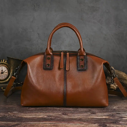 Bolso vintage de piel marrón para mujer