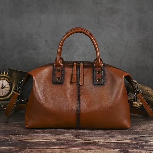 Bolso vintage de piel marrón para mujer