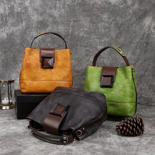 Bolso bandolera de piel auténtica de color liso estilo vintage