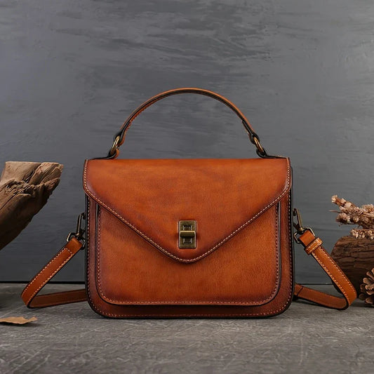 Bolso bandolera retro de cartero de piel auténtica para mujer
