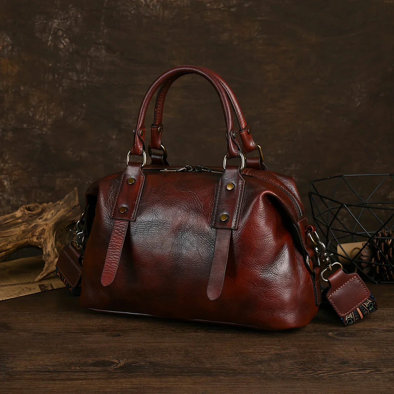 Bolso vintage de piel marrón