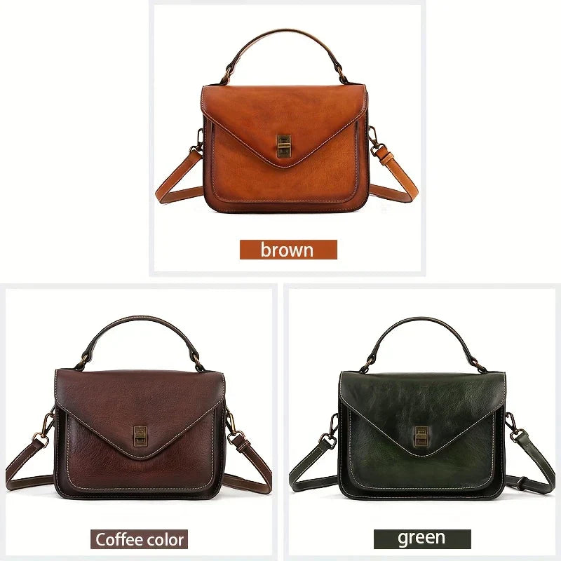 Bolso bandolera retro de cartero de piel auténtica para mujer
