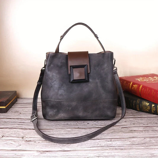 Bolso bandolera de piel auténtica de color liso estilo vintage