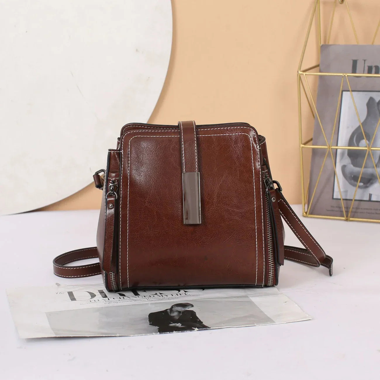 Bolso bandolera de piel auténtica para mujer