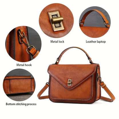 Bolso bandolera retro de cartero de piel auténtica para mujer